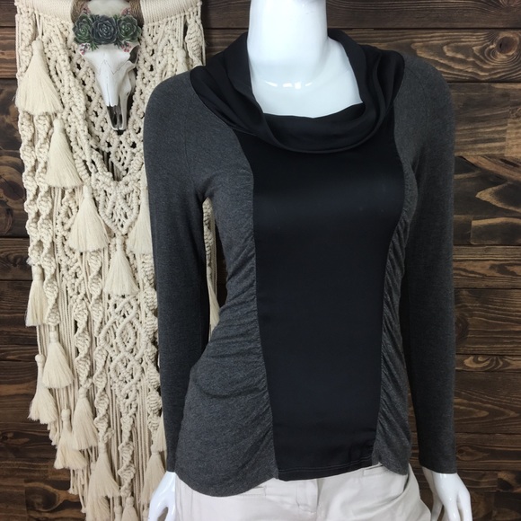 Cache | Ruched‎ Satin Cowl Tee Blouse Satin Black - Picture 1 of 7